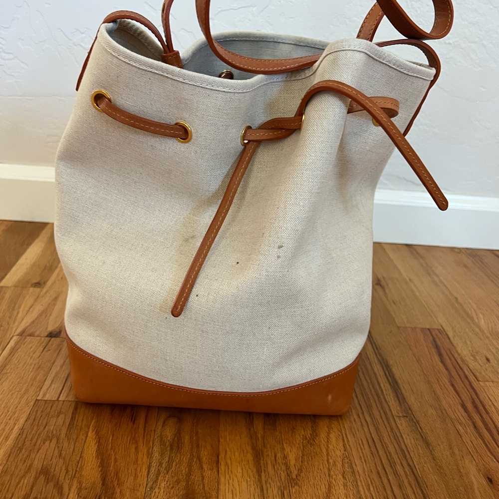 Mansur Gabriel Canvas and Leather Bucket Bag Original Size